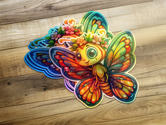 Colorful Butterfly with Floral Crown Sticker product type