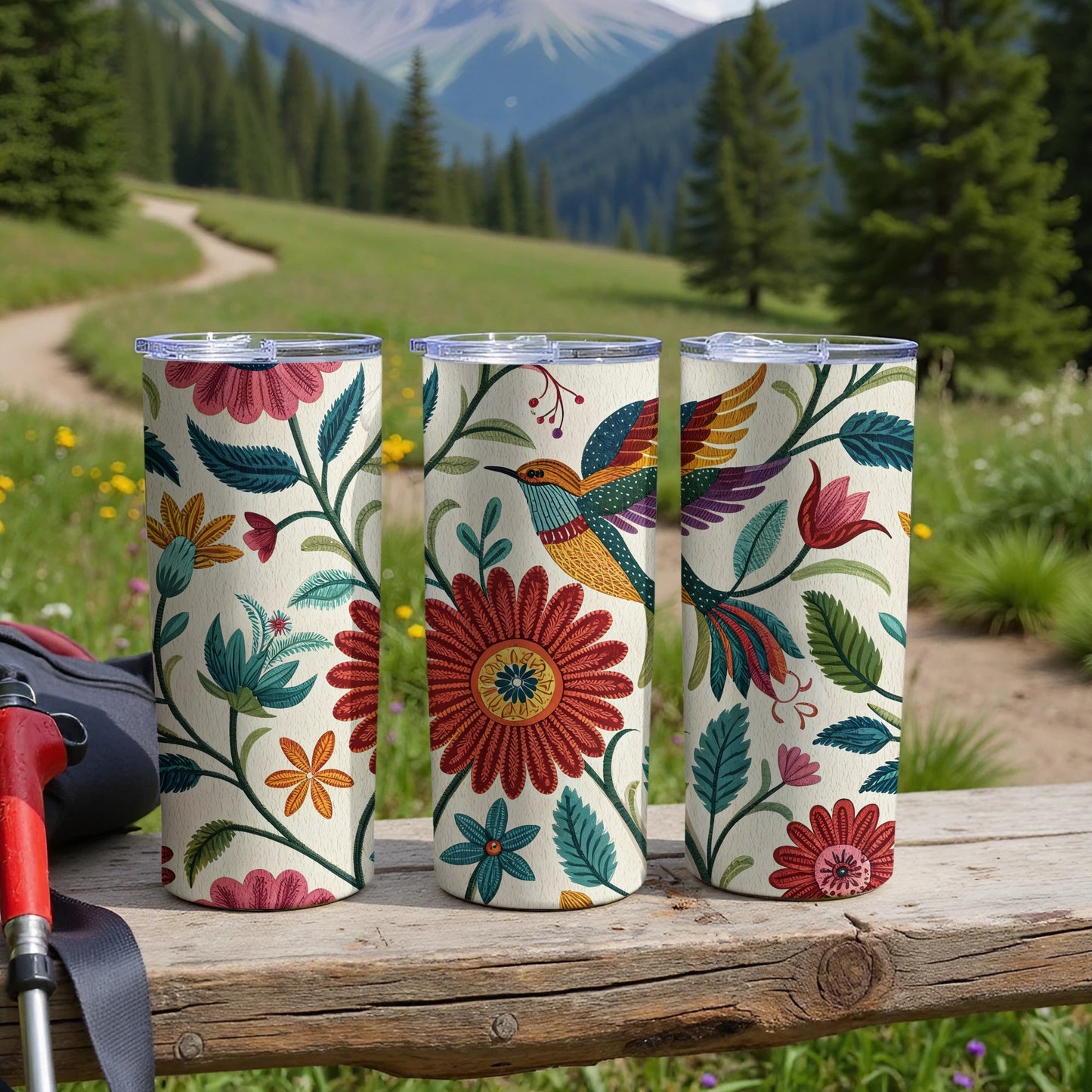 Colorful Floral and Hummingbird Design Tumbler product
