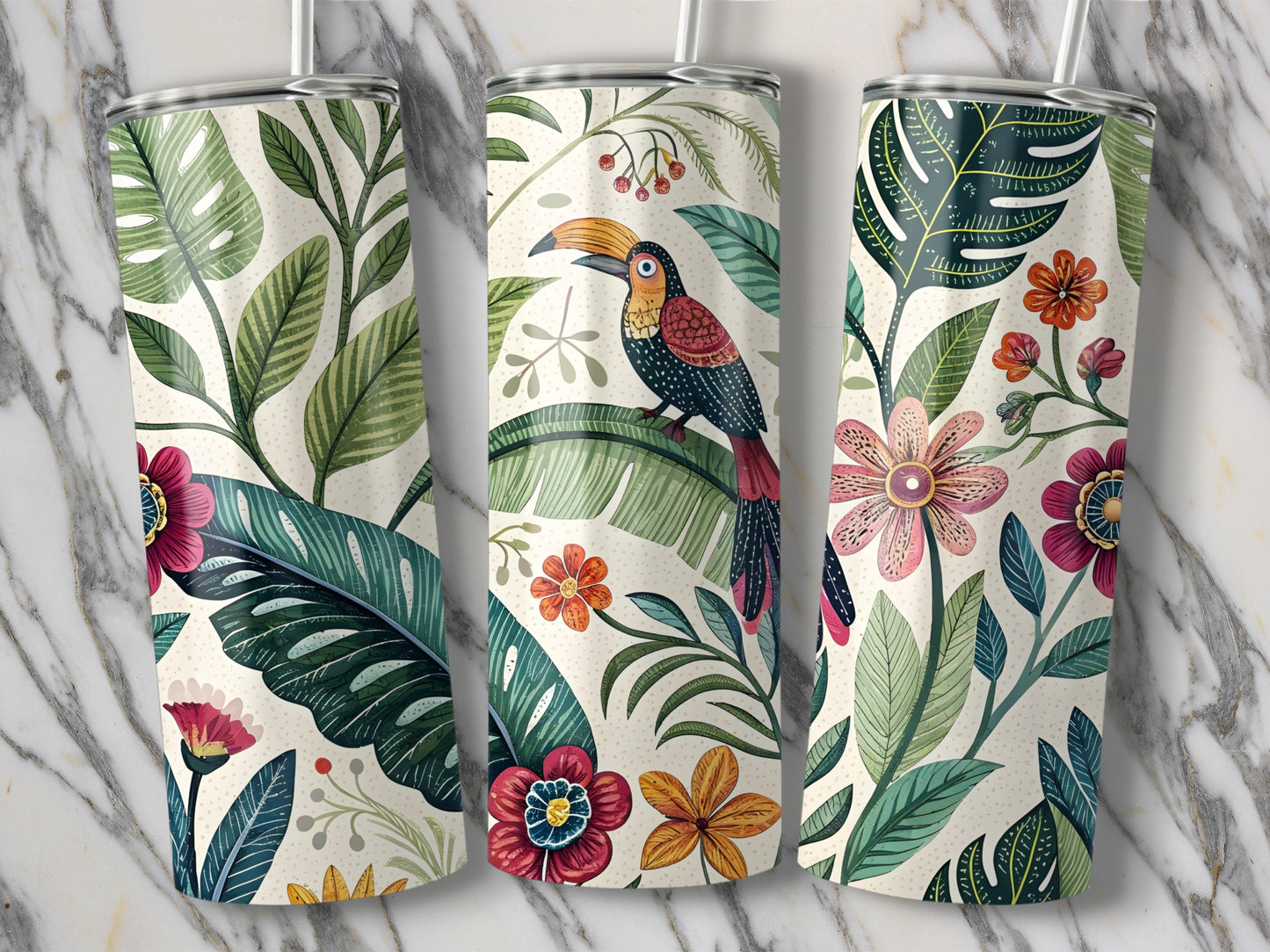 Tropical Floral and Toucan Design Tumbler product