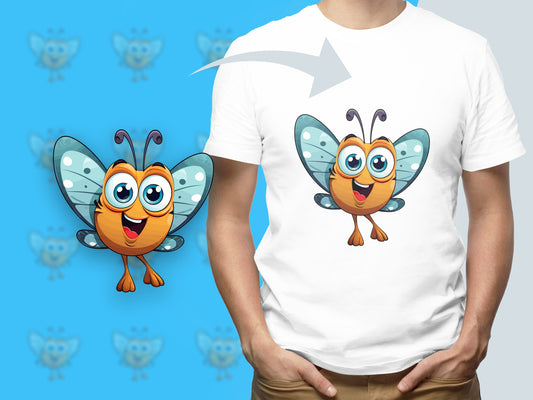 Cute Butterfly Cartoon Graphic T-Shirt, Colorful Kids Tee, Unisex Summer Shirt, Casual Wear for All Ages, Animal Design