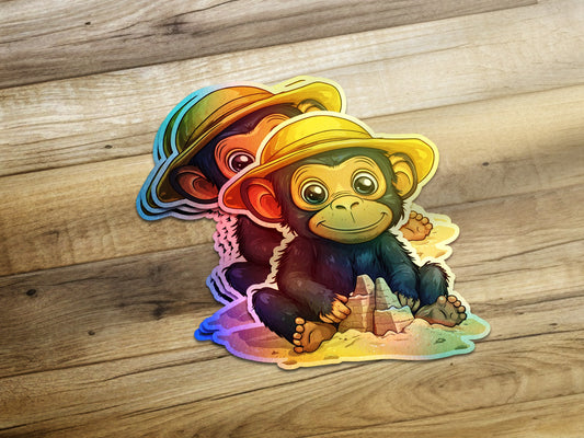 Colorful Cartoon Monkeys With Hats Sticker product