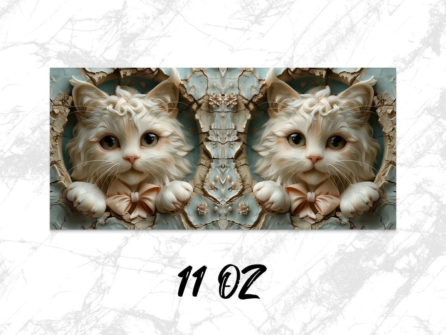 Whimsical Cat Art Coffee Mug, Symmetrical Kitten Design, Unique 11 oz Ceramic Cup, Gift for Cat Lovers