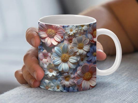 Floral Coffee Mug, Colorful Daisy Print, Ceramic Tea Cup, Spring Flower Design, Gift Idea for Her, Unique Office Mug