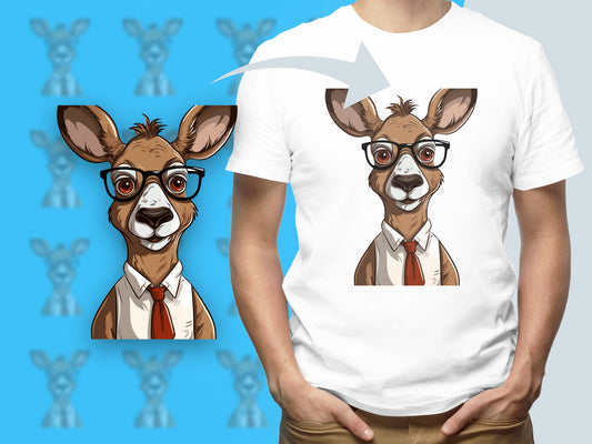Hipster Deer T-Shirt, Funny Animal Graphic Tee, Cool Deer with Glasses and Tie, Unique Trendy Shirt Design for Men and Women