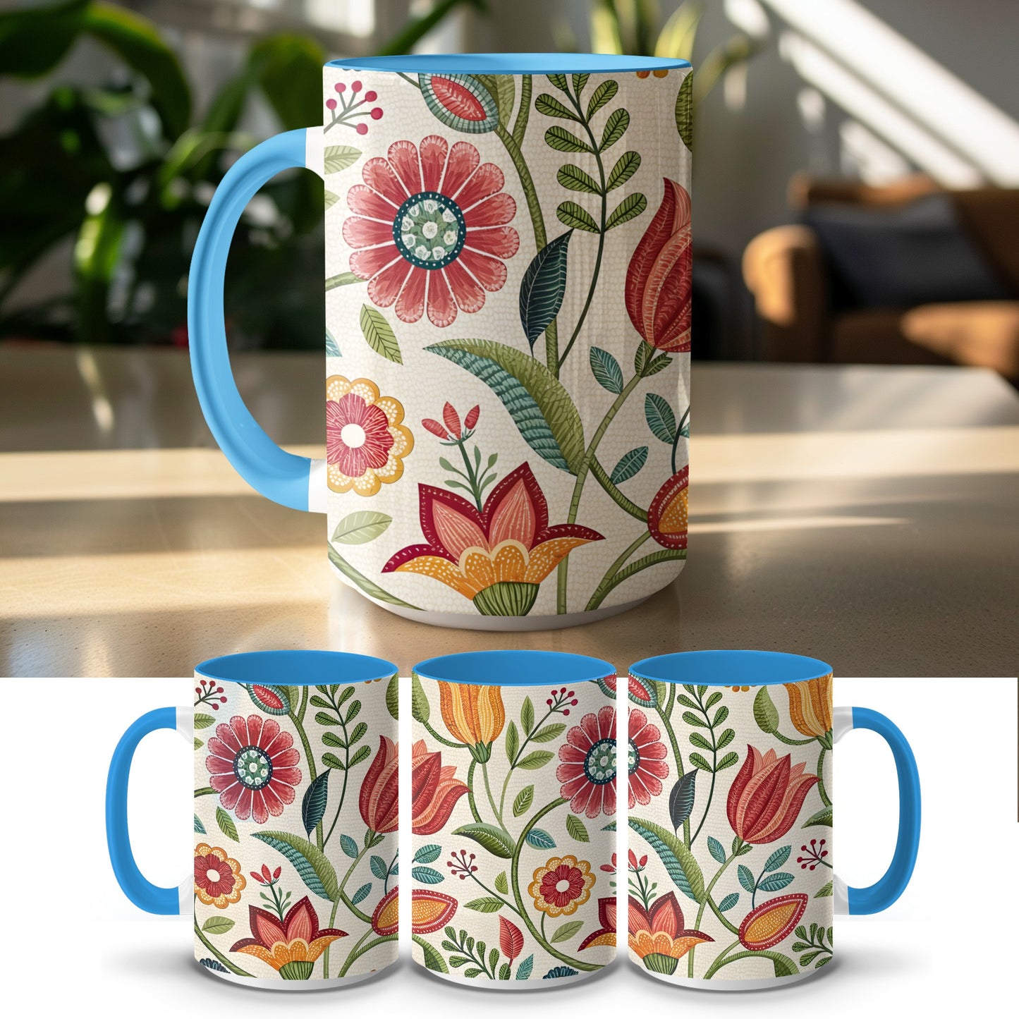 Floral Botanical Pattern Mug Artistic Drinkware Product
