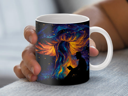 Colorful Phoenix Art Coffee Mug, Unique Mythical Bird Design, Vibrant Fire-Themed Drinkware