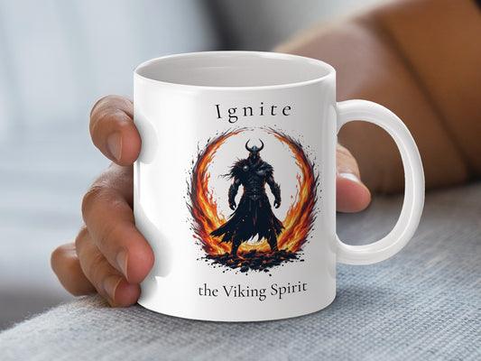 Viking Warrior Coffee Mug, Ignite the Viking Spirit, Unique Fire Design, Gift for History Buffs