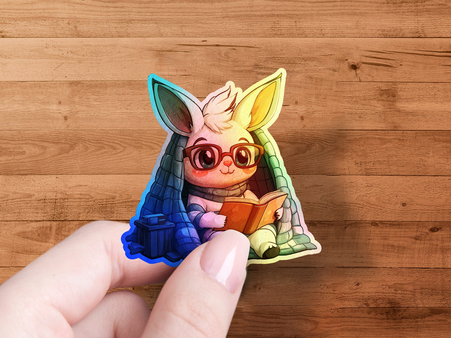 Adorable Cartoon Rabbit Reading Book Sticker product type