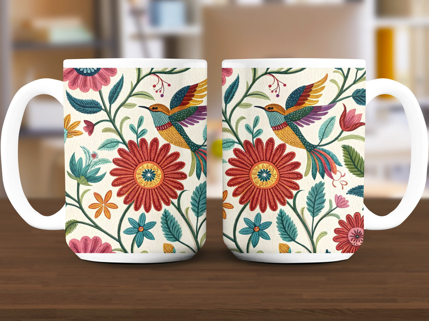 Colorful Floral and Bird Design Mug product type