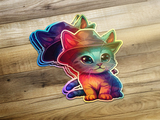 Adorable Rainbow Hat Cat Stickers pack product type