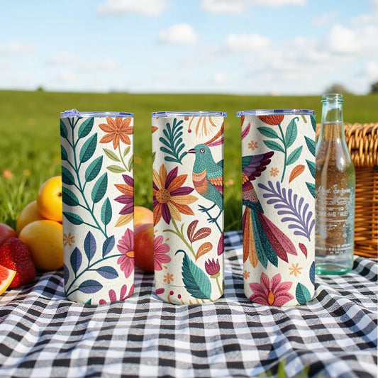 Colorful Floral and Bird Design Insulated Tumbler product