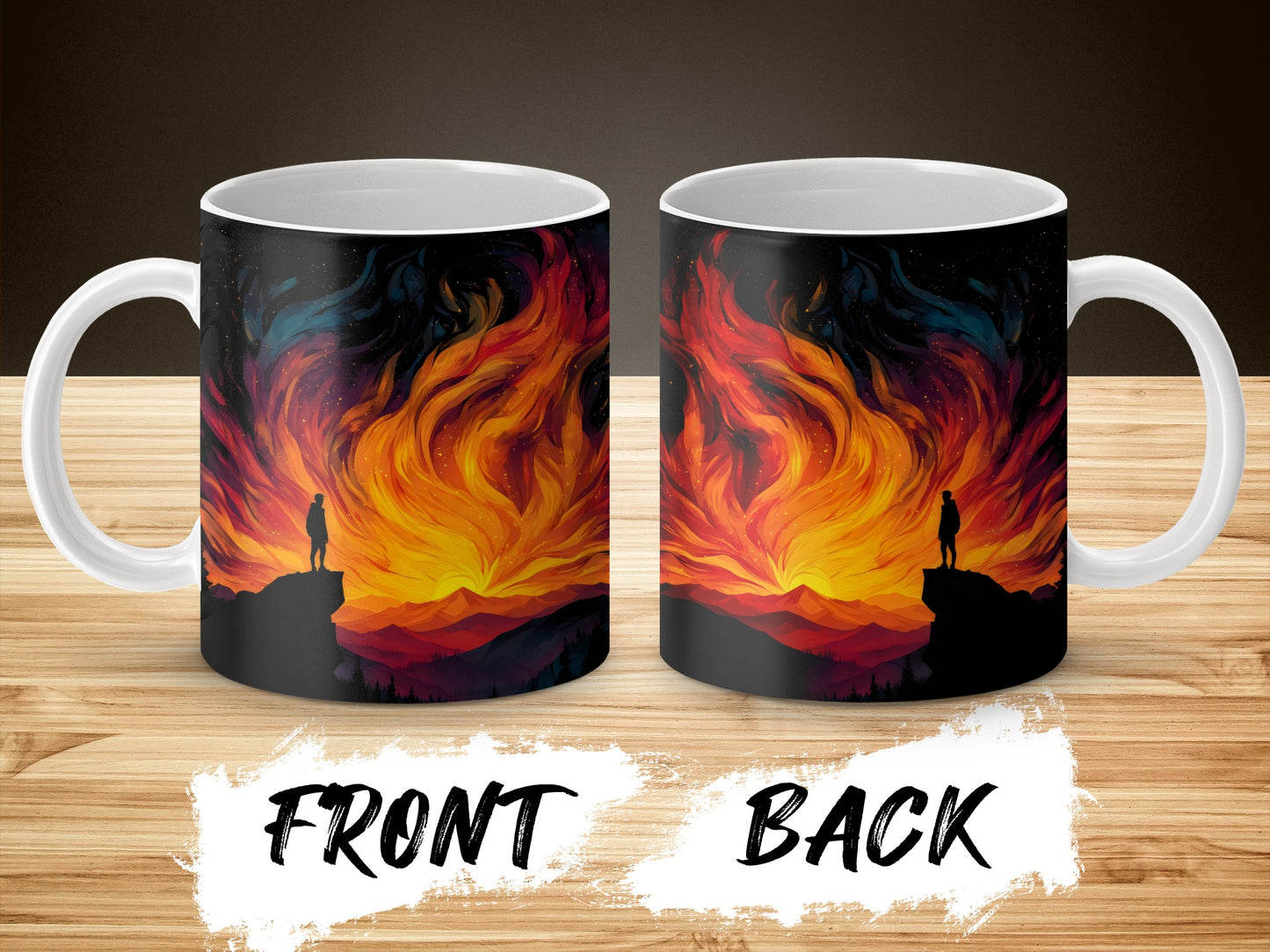 Colorful Fire and Sunset Ceramic Mug, Artistic Coffee Cup, Unique Gift Idea, Vibrant Home Decor