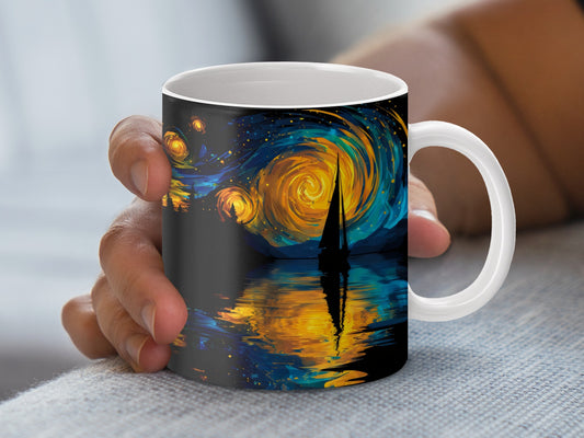 Starry Night Inspired Ceramic Mug, Van Gogh Art Print Coffee Cup, Unique Artistic Gift Idea