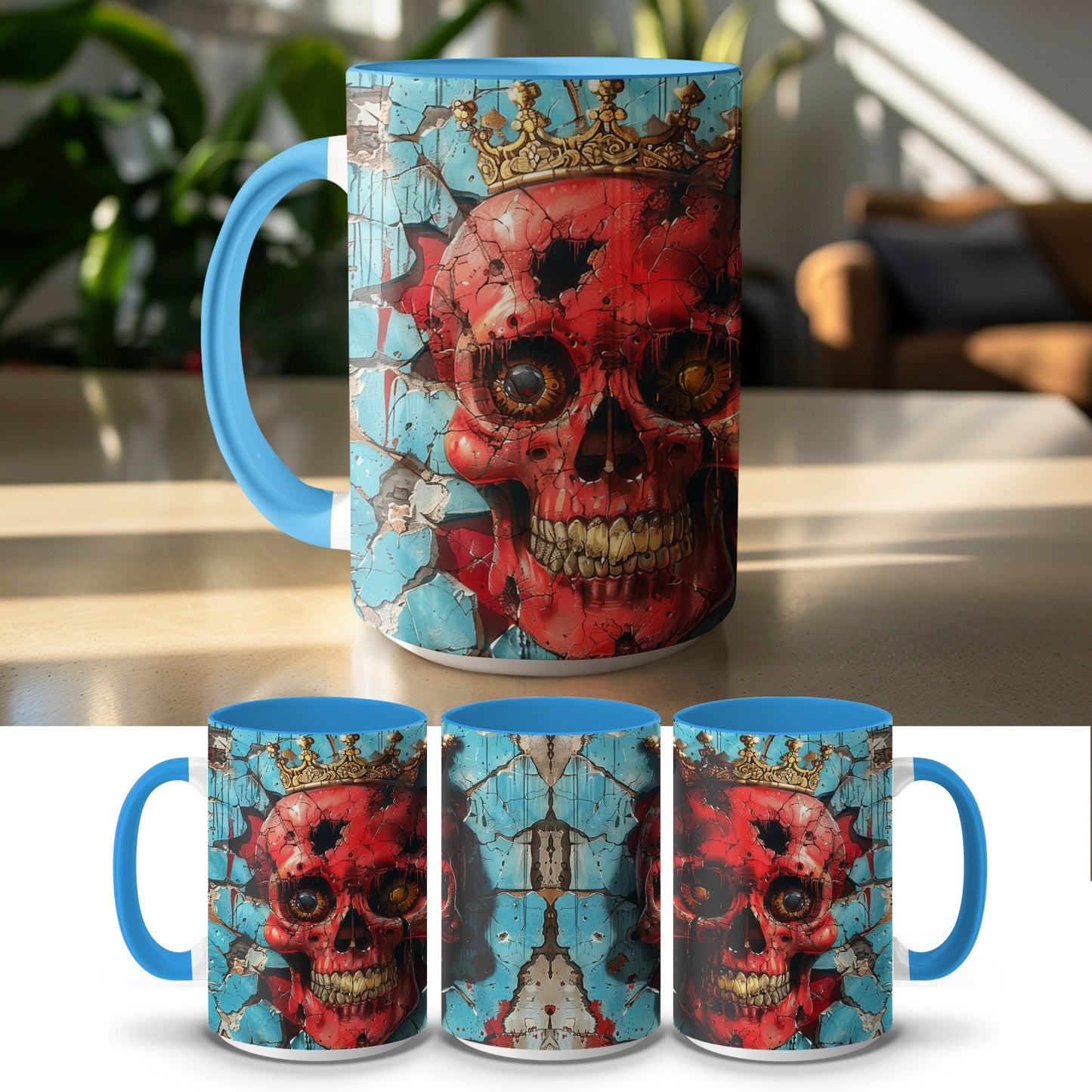Skull King Art Mug Colorful Blue Handle Ceramic product