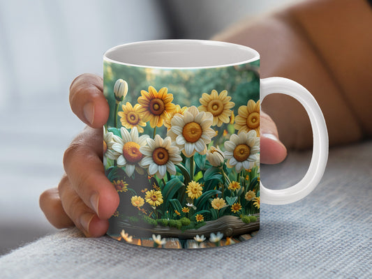 Floral Coffee Mug, Colorful Daisies Design, Spring Flowers Garden Theme, Ceramic Cup for Tea