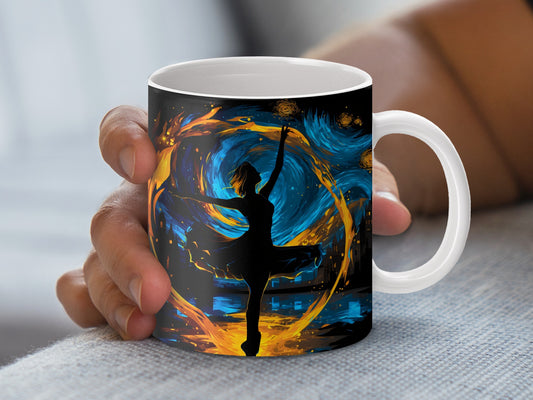 Van Gogh Starry Night Inspired Coffee Mug, Artistic Dancer Silhouette, Unique Gift Ceramic Mug, Collector's Kitchen Decor