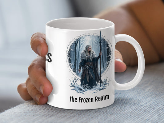 Fantasy Warrior Woman Mug, Winter Scene Coffee Cup, The Frozen Realm Gift Idea