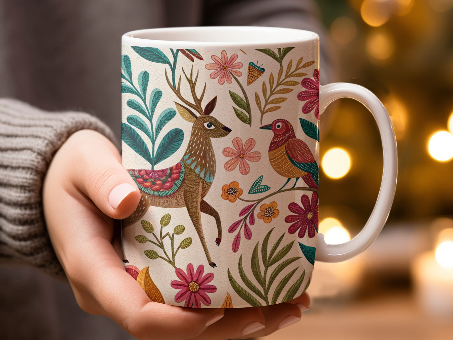 Deer and Floral Pattern Coffee Mug product