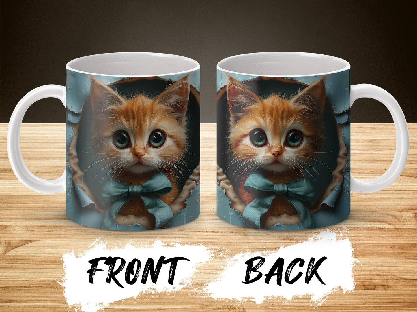 Cute Cat Mug with Bow Tie, Adorable Kitten Coffee Cup, Unique Cat Lover Gift, Front and Back Design