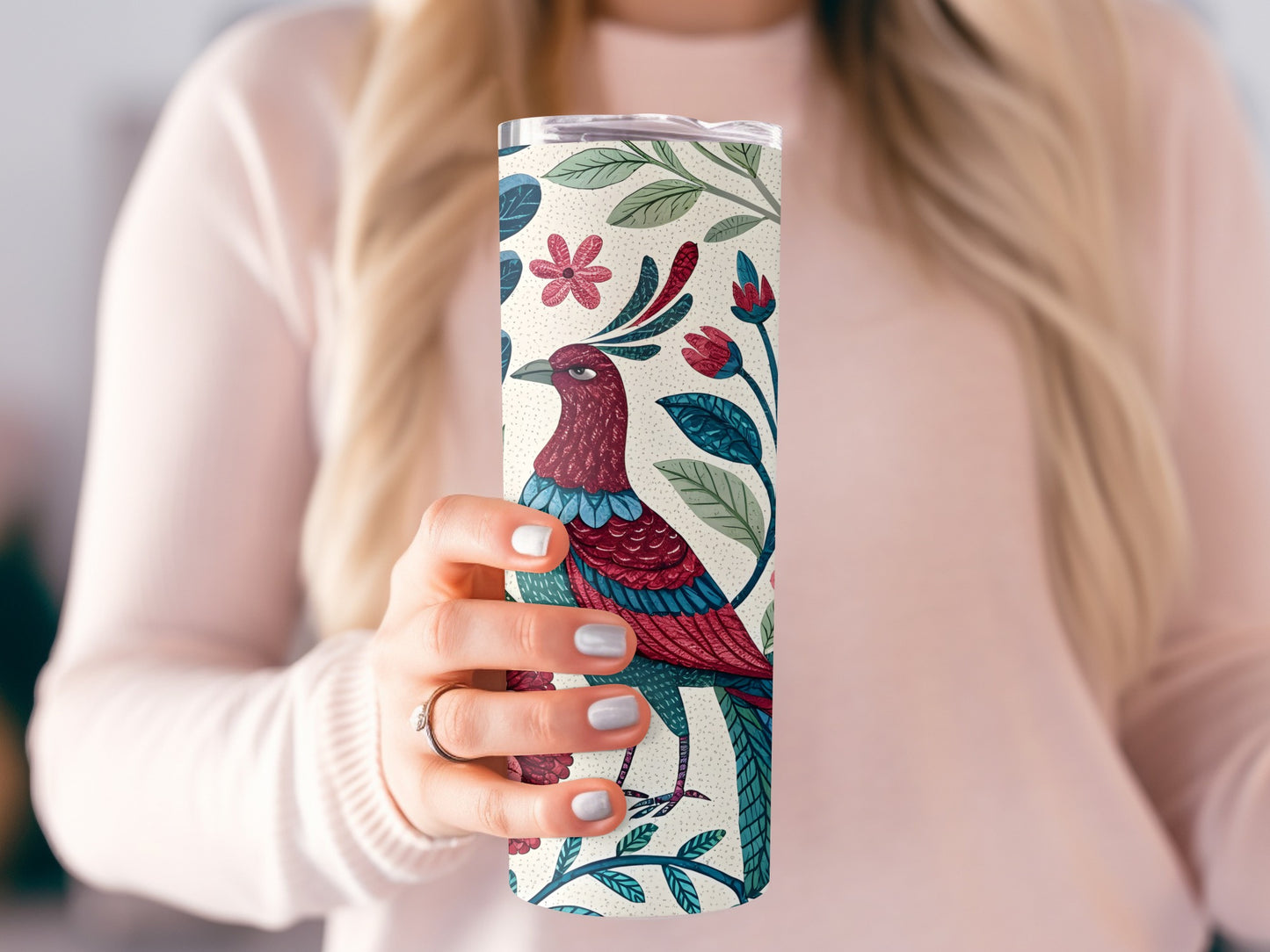 Stylish Bird and Floral Design Insulated Tumbler product type