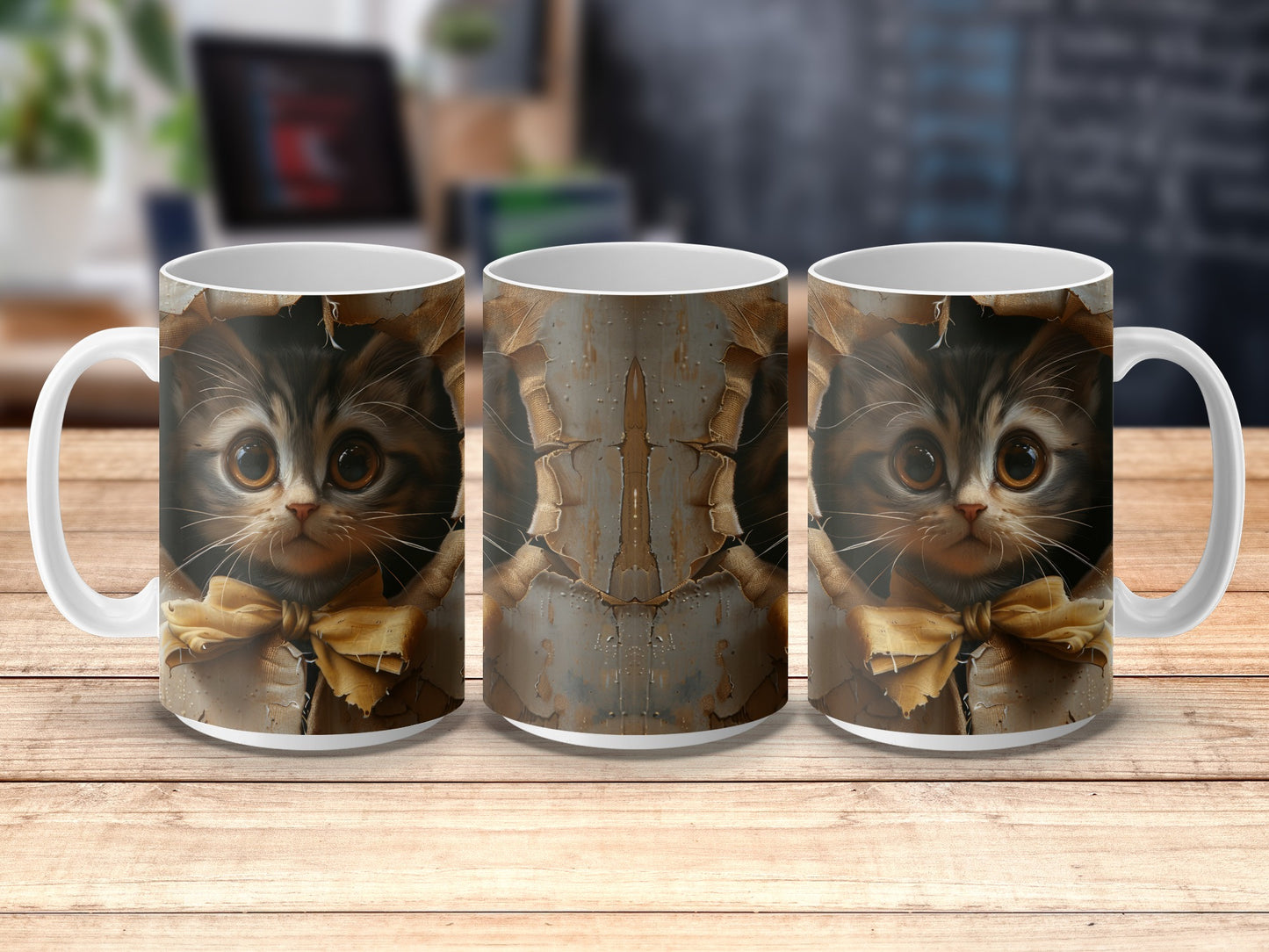 Cute Cat Mug, Kitten with Bow Tie, Unique Coffee Cup, Animal Lover Gift, Ceramic Drinkware, Kitchen Decor
