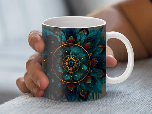 Colorful Mandala Coffee Mug, Bohemian Style Ceramic Cup, Unique Spiritual Gift Idea, Artistic Kitchen Decor