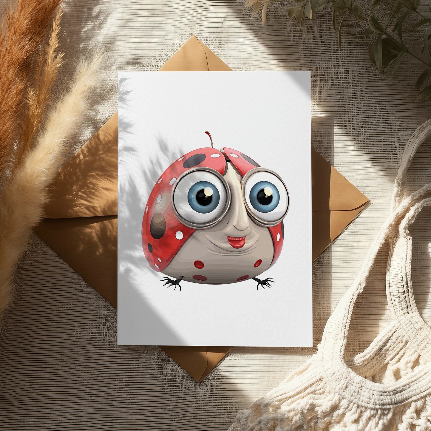 Cute Cartoon Ladybug Art Print, Colorful Nursery Wall Decor, Whimsical Animal Illustration, Fun Kids Room Poster