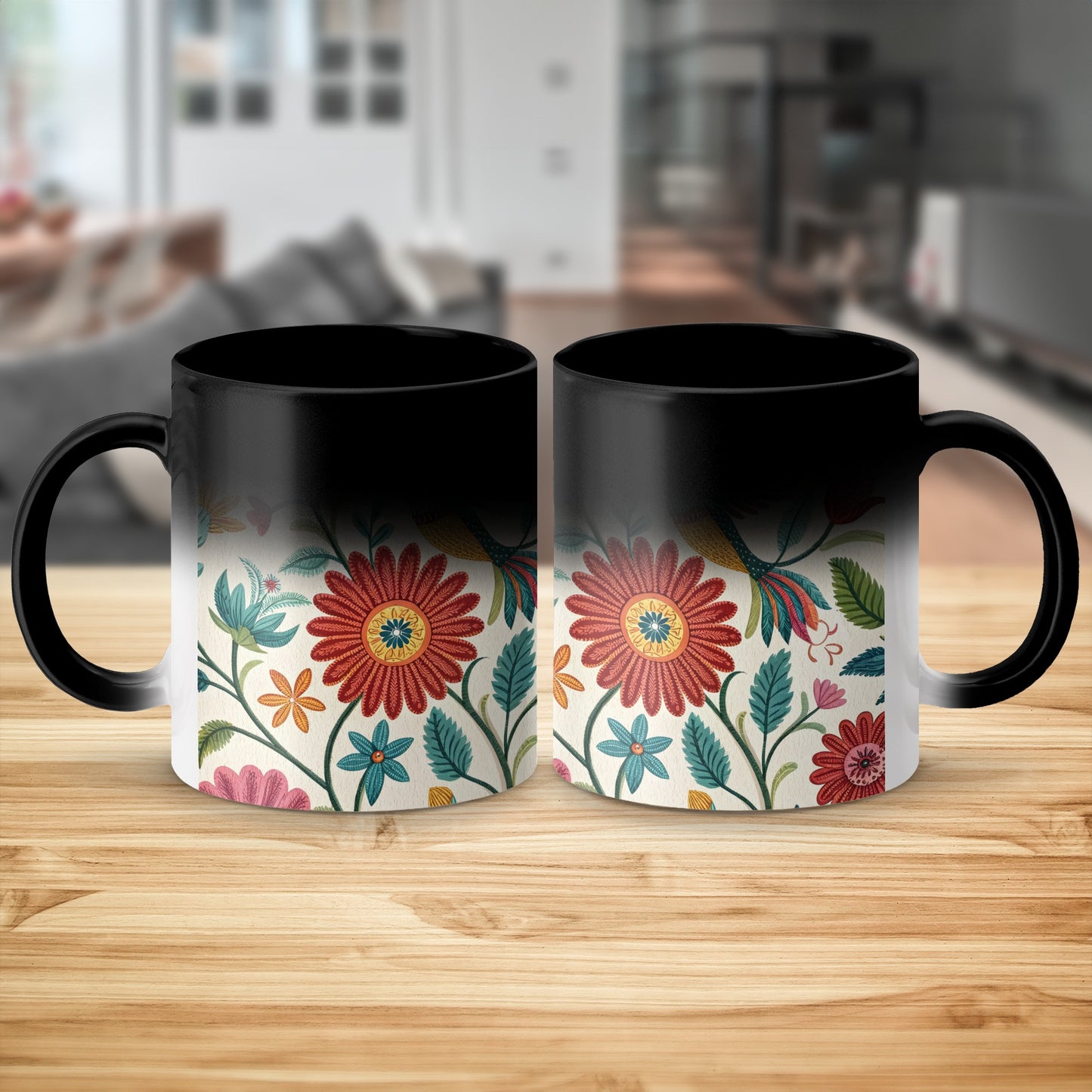 Floral Patterned Mug with Black Top Magic Product