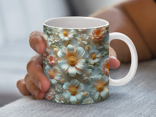 Floral Coffee Mug, Daisy and Rose Design, Ceramic Tea Cup, Unique Gift Idea, Home Decor, Kitchen Accessory