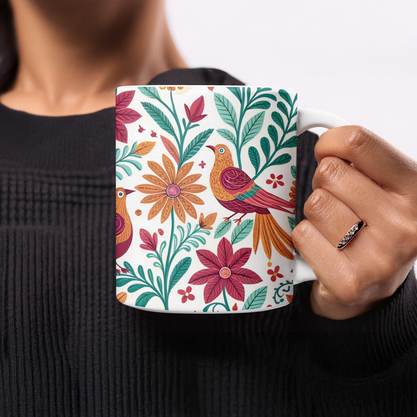 Colorful Floral Bird Design Ceramic Mug product