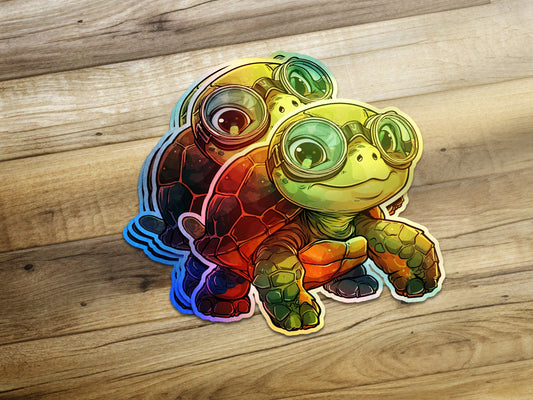 Cartoon Turtle With Aviator Goggles Adorable Animal Sticker