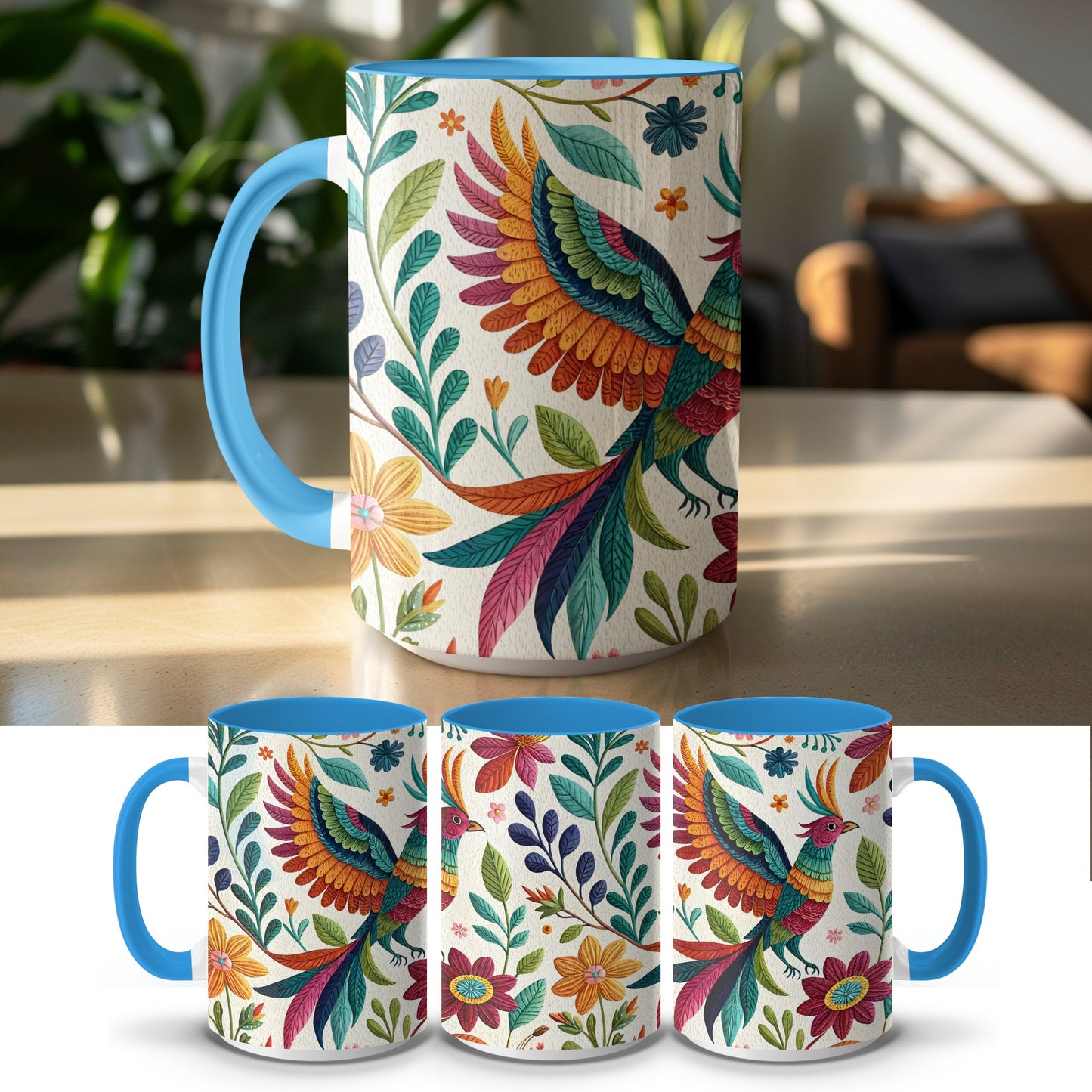 Vibrantly Designed Bird and Floral Print Mug product
