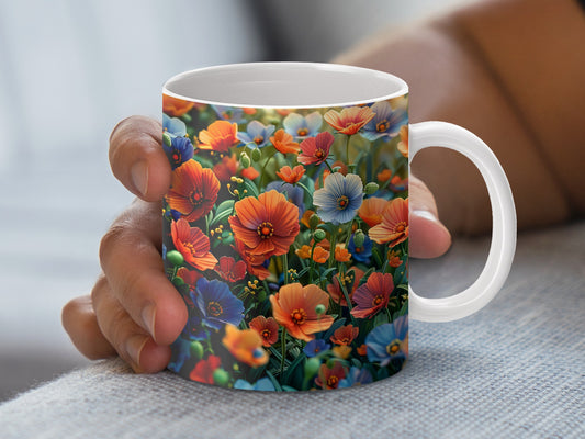 Colorful Floral Mug, Vibrant Spring Flowers Coffee Cup, Unique Gift Idea, Ceramic Drinkware