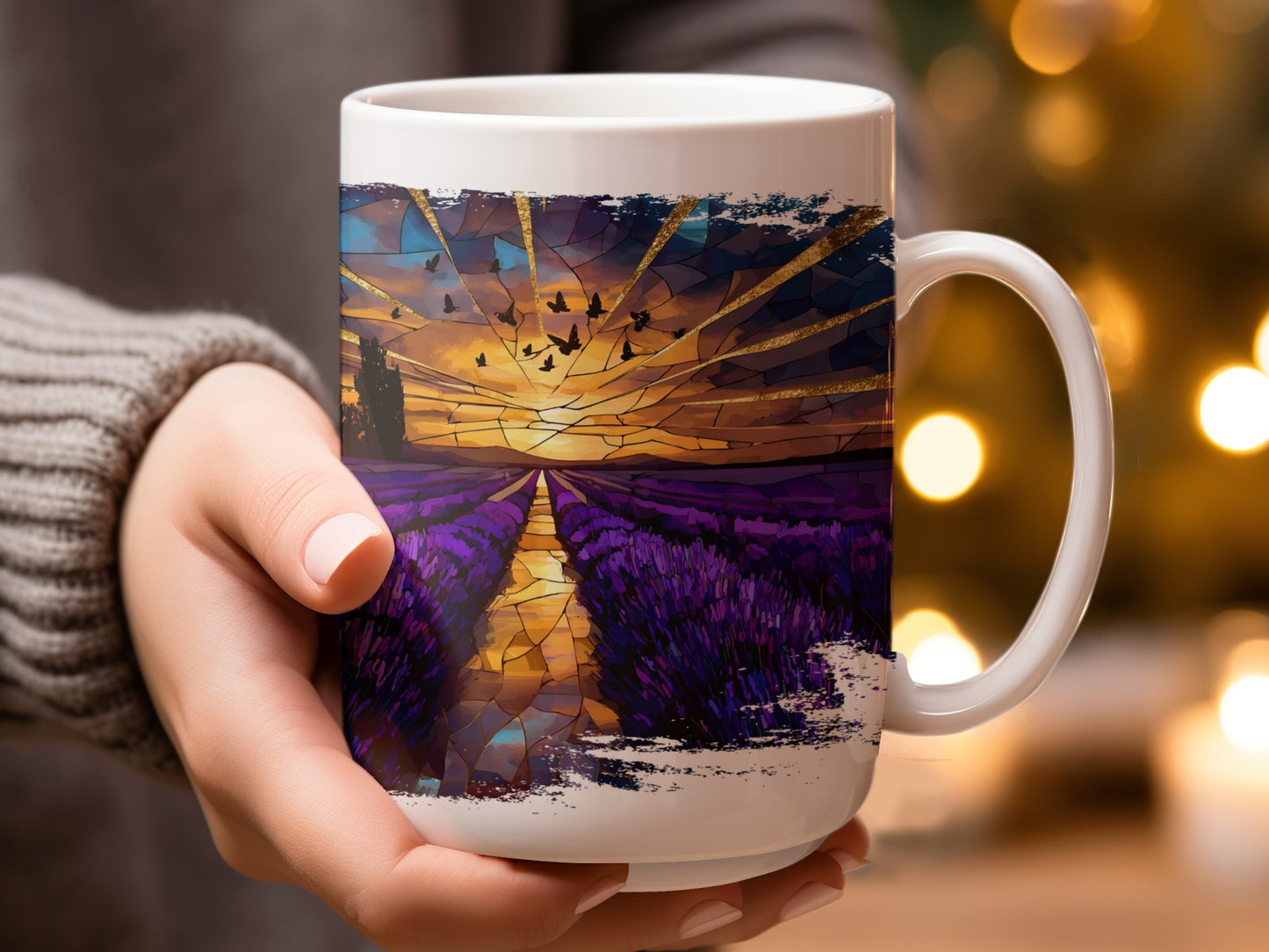 Vibrant Sunrise Over Lavender Field Ceramic Mug product