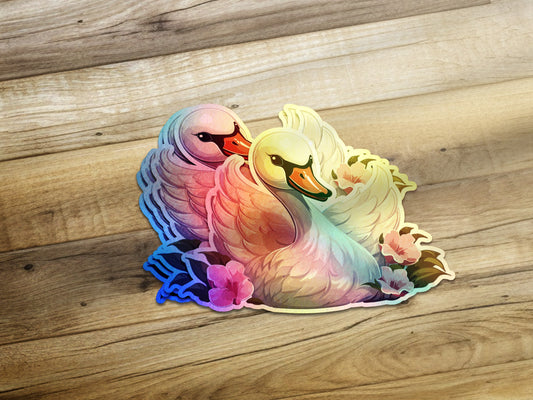 Colorful Swans with Flowers Artwork Sticker product