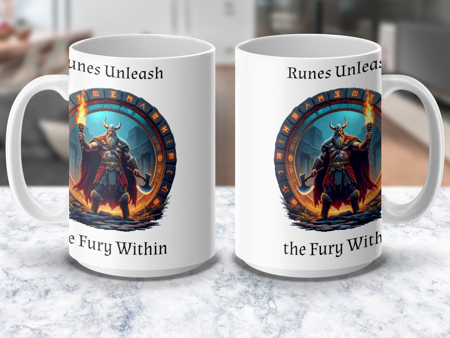Runes Unleash the Fury Within Coffee Mug, Fantasy Warrior Art Print Cup, Gift for Gamers
