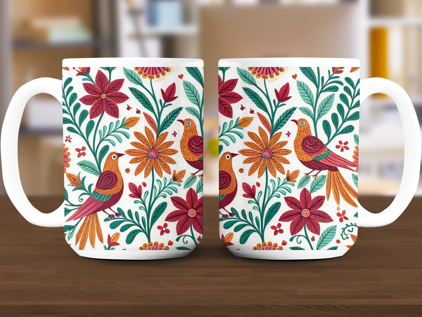 Colorful Floral Bird Print Mug end product type