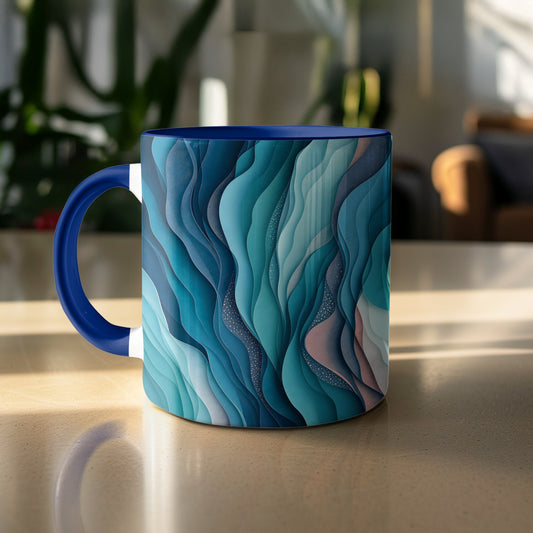 Abstract Teal and Blue Waves Design Mug product