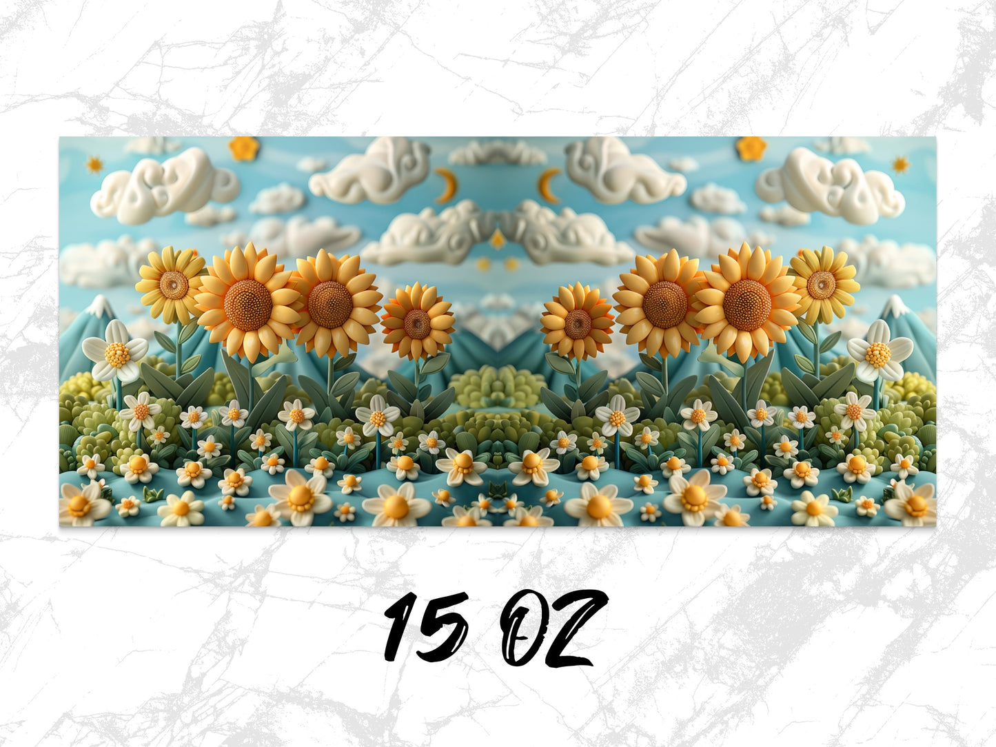 Sunflower and Clouds Coffee Mug, Floral Sky Art Cup, Unique 15 oz Ceramic Mug for Gift