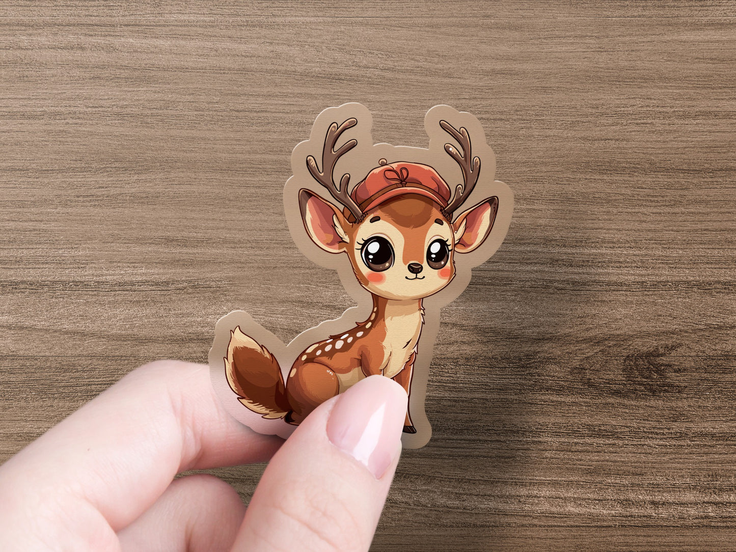 Adorable Deer with Red Hat Sticker product type