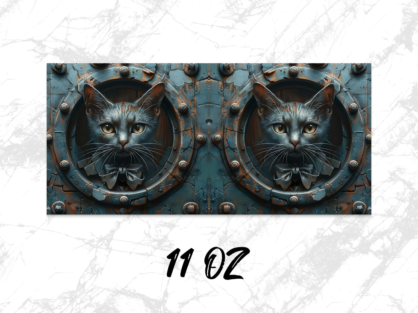 Steampunk Cat Mug 11 oz - Unique Metallic Cat Art Coffee Cup, Fantasy Kitten Lover Gift, Turquoise Accent