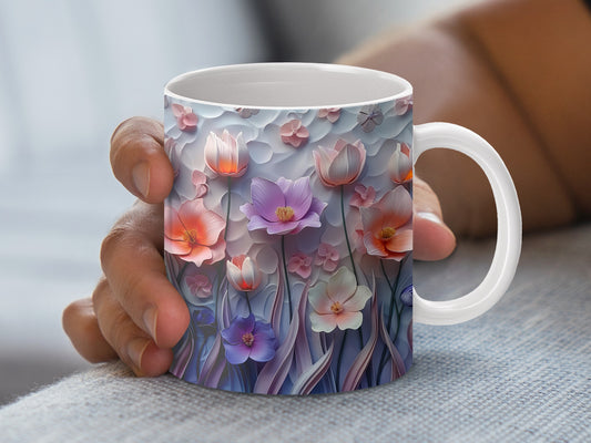 Floral Coffee Mug, Colorful Spring Flowers Design, Ceramic Tea Cup, Beautiful Gift Idea
