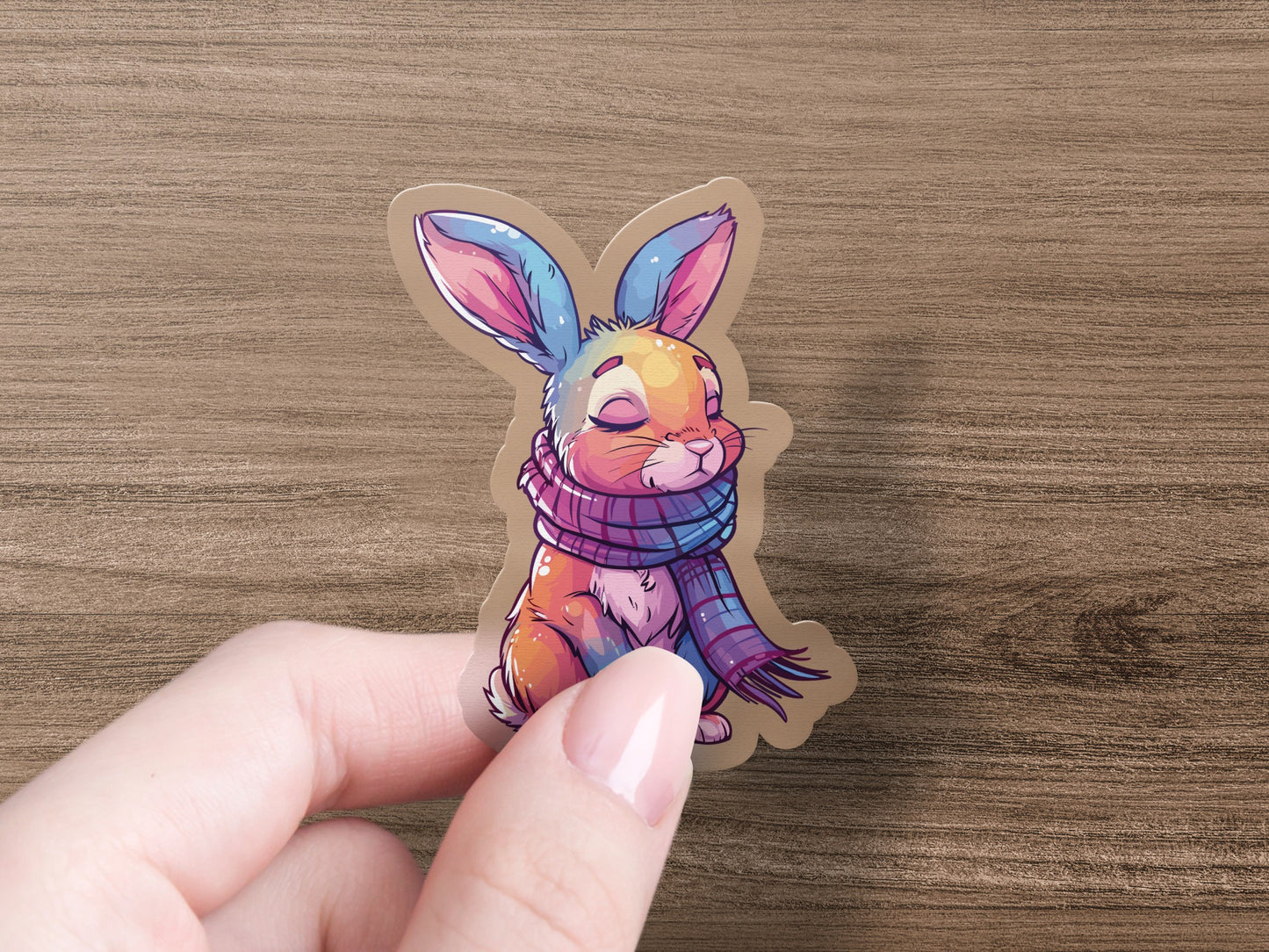 Cute Rabbit Wearing a Scarf Colorful Sticker Product