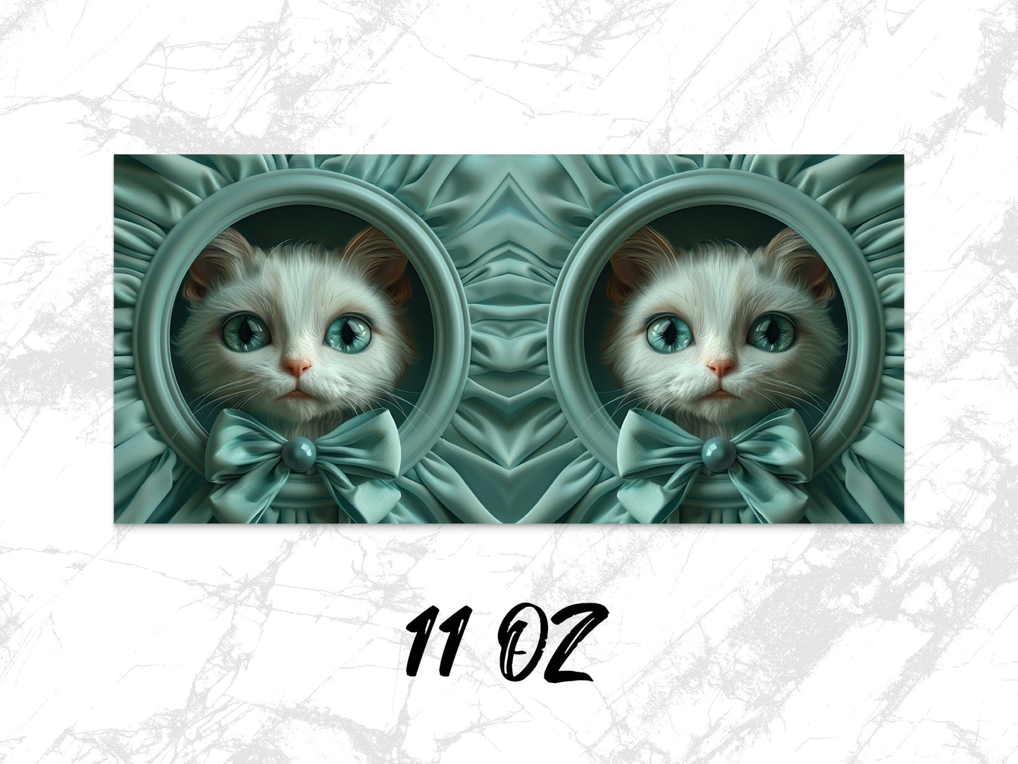 Cute Cat Art Coffee Mug, 11 oz Whimsical Cat in Bowtie Portrait, Unique Cat Lover Gift, Turquoise Decorative Kitchenware