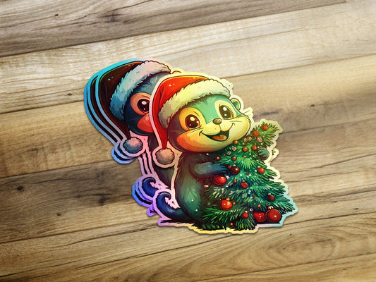 Adorable Otter with Santa Hat Christmas Tree product