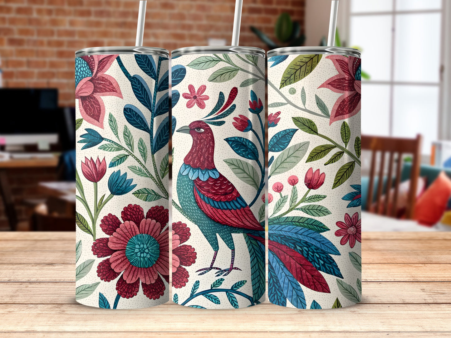 Colorful Floral Pattern Bird Design Tumbler product type