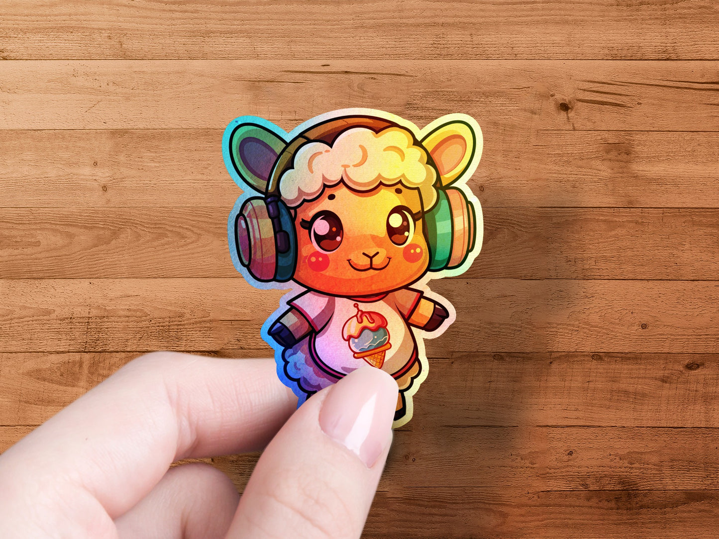 Cute Sheep Wearing Headphones Sticker product type