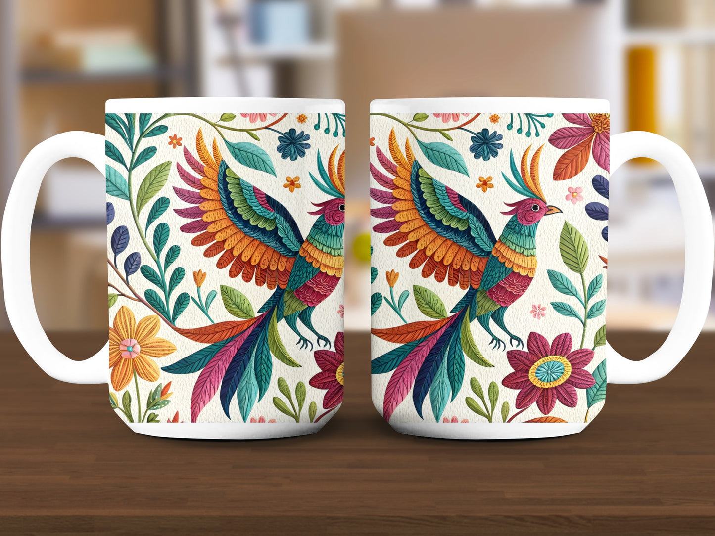 Colorful Bird and Floral Design Mug product