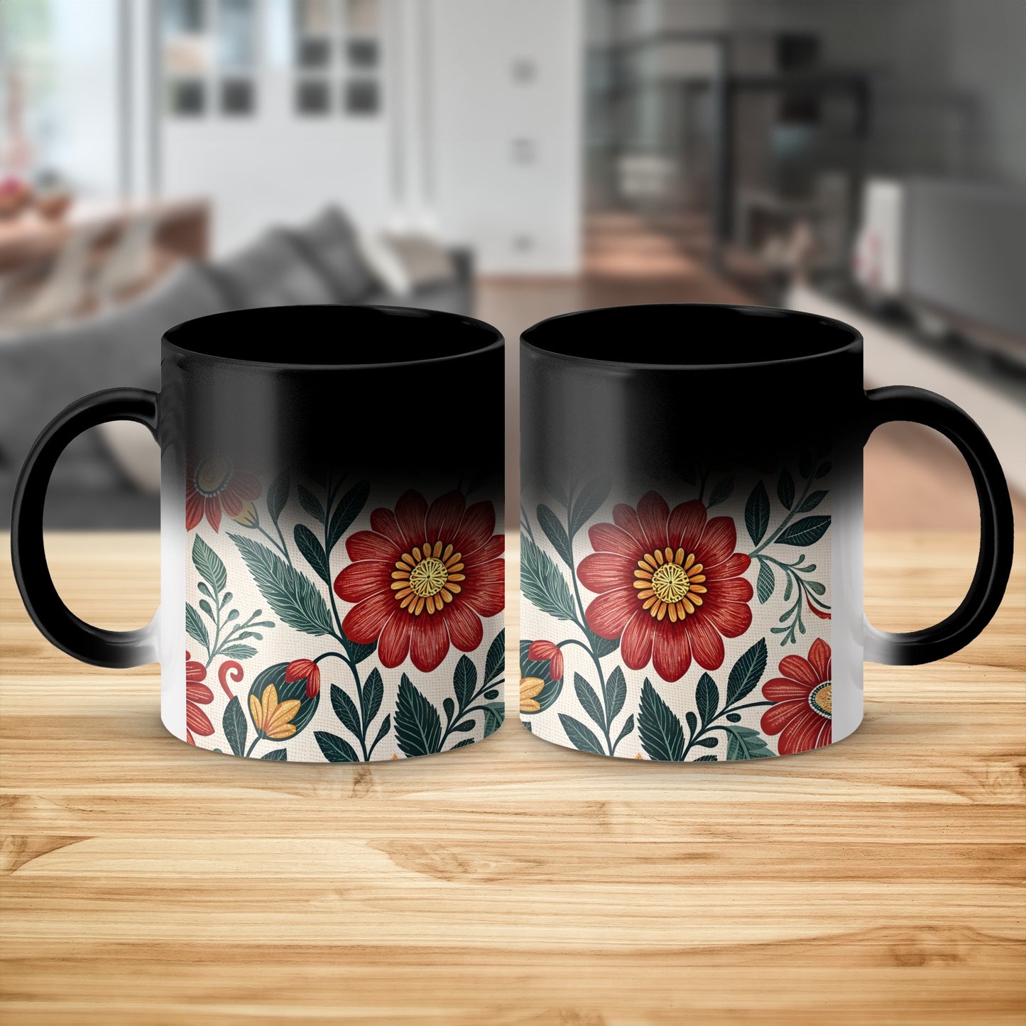 Floral Red and Black Mug Set Coffee or Tea product type