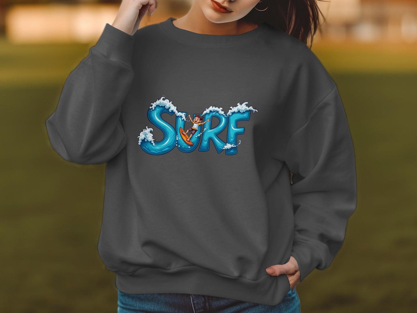 Surf Graphic Print on Dark Grey Sweatshirt product type